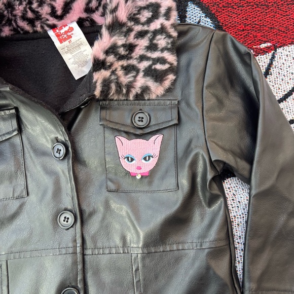 VINTAGE PARK BENCH KIDS BLACK LEOPARD FUR KITTY PATCH JACKET SIZE 3T - Picture 3 of 7